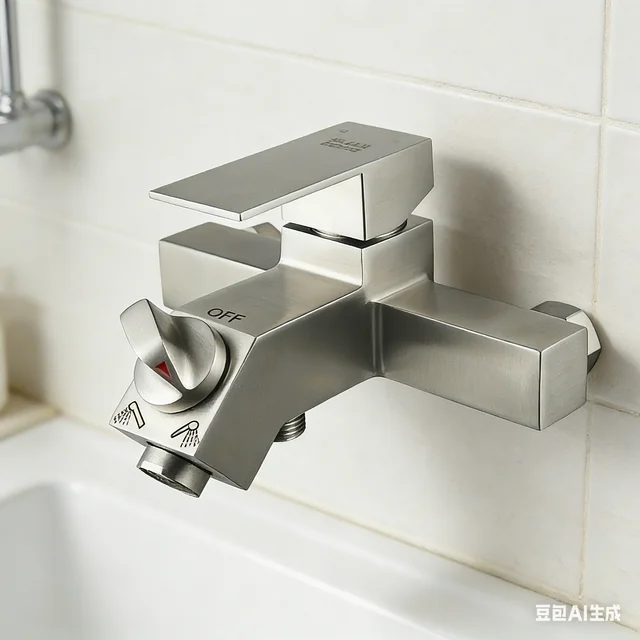 ก๊อกน้ำฝักบัวสี่เหลี่ยมสแตนเลส 304 แบบสามชิ้น วาล์วผสมน้ำร้อนน้ำเย็น ก๊อกน้ำฝักบัวแบบฝังสำหรับอ่างอาบน้ำ 1