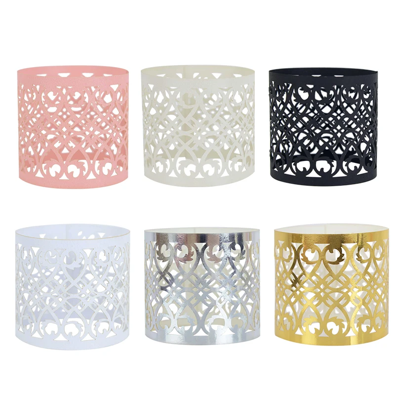 20pcs Black Gold Silver Color Hollow Out Paper Ring Napkin Holders Birthday Wedding Party Dinner Table Decoration Napkins Buckle