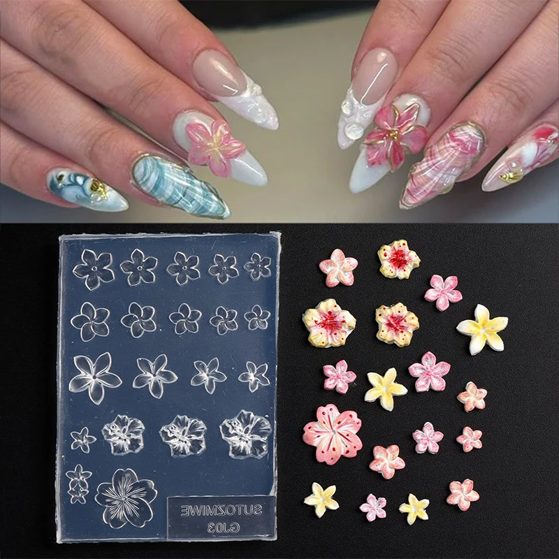 3D 꽃 네일 금형 DIY 실리콘 네일 도구 Frangipani 꽃 꽃잎 네일 디자인 수지 금형 네일 아트 조각 템플릿