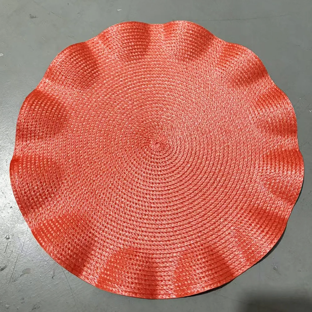 Set of 6 Heat-Resistant Woven Round Placemats with Corrugated Edges