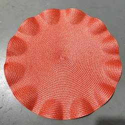 Set of 6 Heat-Resistant Woven Round Placemats with Corrugated Edges (Orange)
