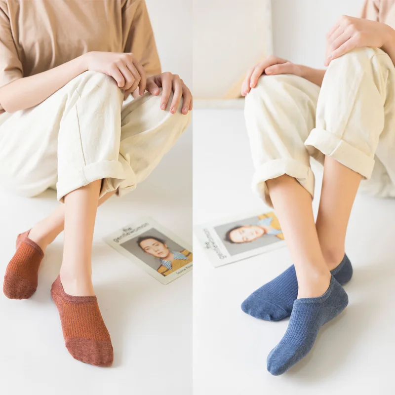 5 Pairs/Women&s Silicone Non-Slip Invisible Socks Summer Solid Color Ankle Boat Socks Breathable Fashion 35-40 Gift 