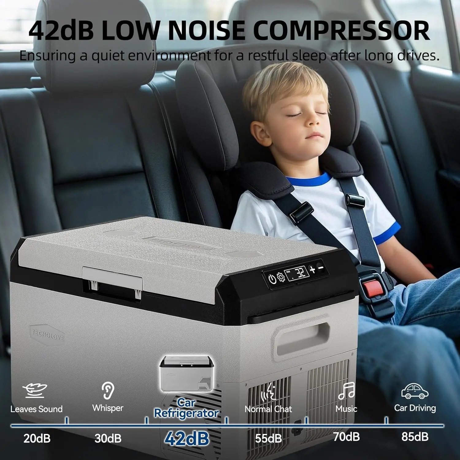 12V Vehicle Refrigerator, 32-Quart Portable Freezer with Reversible Door, Compatible with 100-240V AC and 12/24V DC Power for Tr