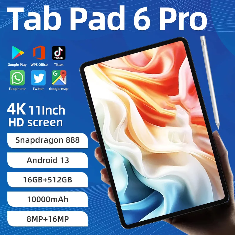 

Оригинальный планшет HD 4K Pad 6 Pro, 2024 дюймов, Android 13, 10000 мАч, Snapdragon 888, ОЗУ 16 ГБ, 512 ГБ, смартфон Mi Tab