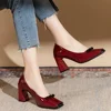 Women Heels Spring  Autumn Season Sweet Retro Colored Bow Tie Single Shoes Women Thick Middle Heel Square Headed Women's Shoes 4