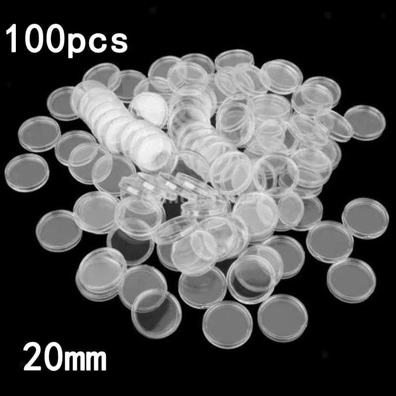 20MM Transparent Plastic Coin Holder Coin Collecting Box Case Coins Storage Capsules Protection Boxes Container 100Pcs