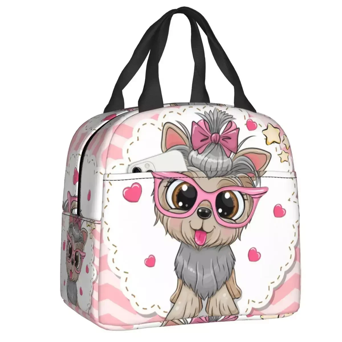 

Cartoon Yorkshire Terrier Dog Insulated Lunch Bag For Camping Travel Portable Thermal Cooler Lunch Box Women Kids