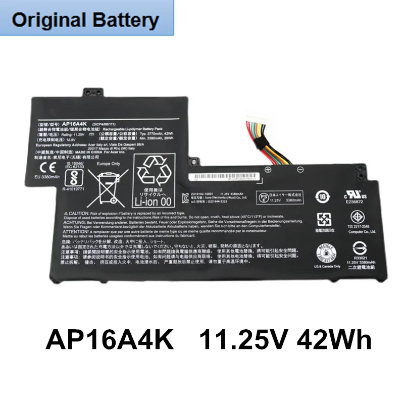 Batteria Per Laptop Originale Ap16A4K Da 11.25V 42Wh Per Acer Aspire One Cloudbook Ao1-132 Ao1-132-C0Ql Swift 1 Sf113-31 Sf113-31-P57A