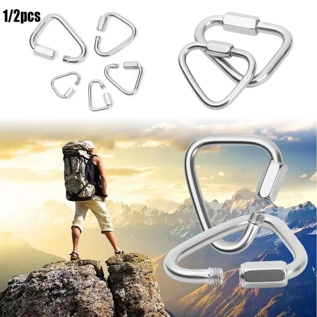Outdoor Camping Hiking Screw Lock Accessories Hanging Hook Triangle Carabiner Kettle Buckle Chain Keychain Snap Clip 2