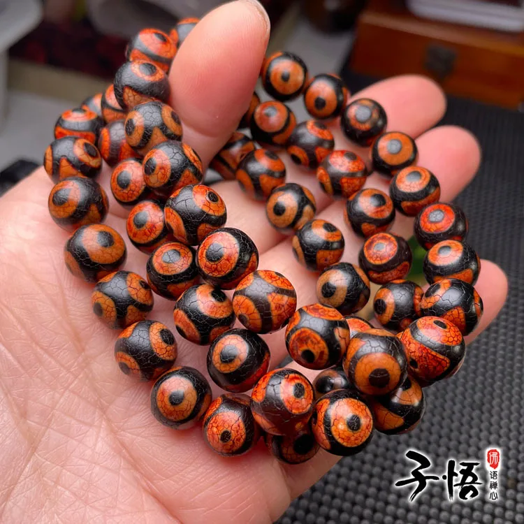 Stile Tibetano Red Flesh Blood Streak Three-Eye Dzi 10Mm Bracciale A Cerchio Singolo Moda Uomo Donna Old Onyx Sky Eye Bracciale