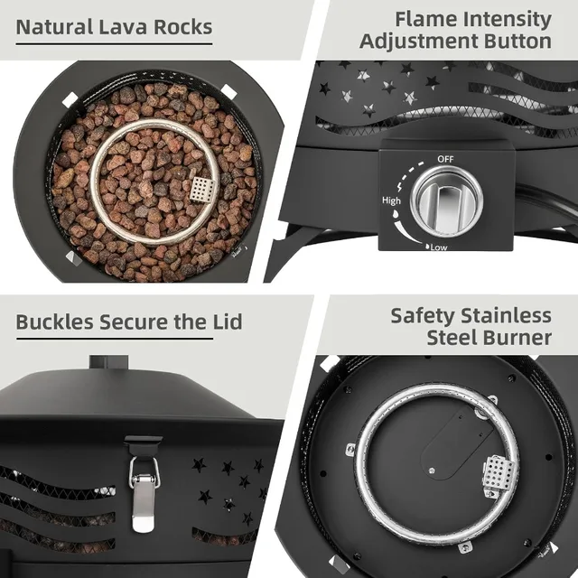 Portable Propane Fire Pit 24 Inch Smokeless Gas Fire Pit Bowl for Outside 60 000 BTU Outdoor Firepit with Grill Grate Lid for C 5