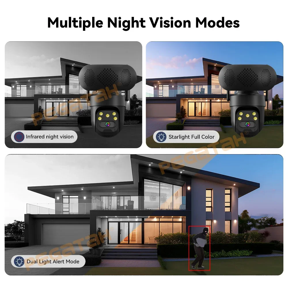 8MP WiFi IP Camera with Music Player Outdoor 4MP Color Night Vision Human Auto Tracking Security Cameras Bluetooth Speaker