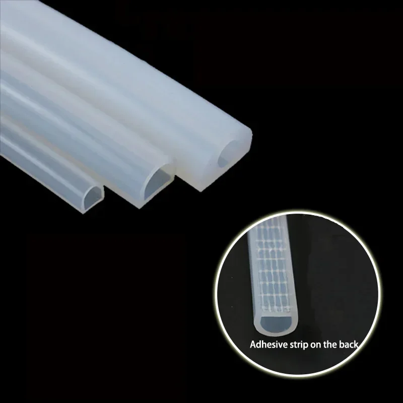 Sealing Strip 1-5M D Shape Silicone Rubber Sealing Strip Semi Circle Hollow High Temperature Self Adhesive Door Window Sound Insulating Strip