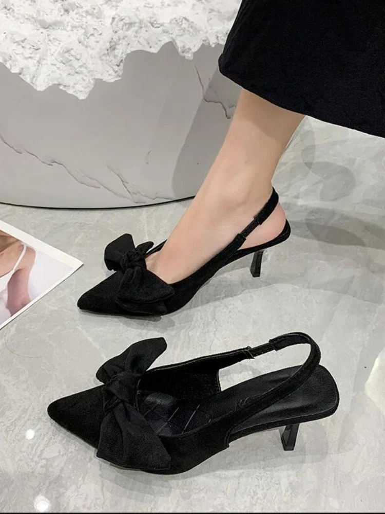 Summer Pumps New Womens Sandals Slingback Bow-knot Single Shoes Pointed Toe High Heels Party Dress Women Zapatos De Mujer 6