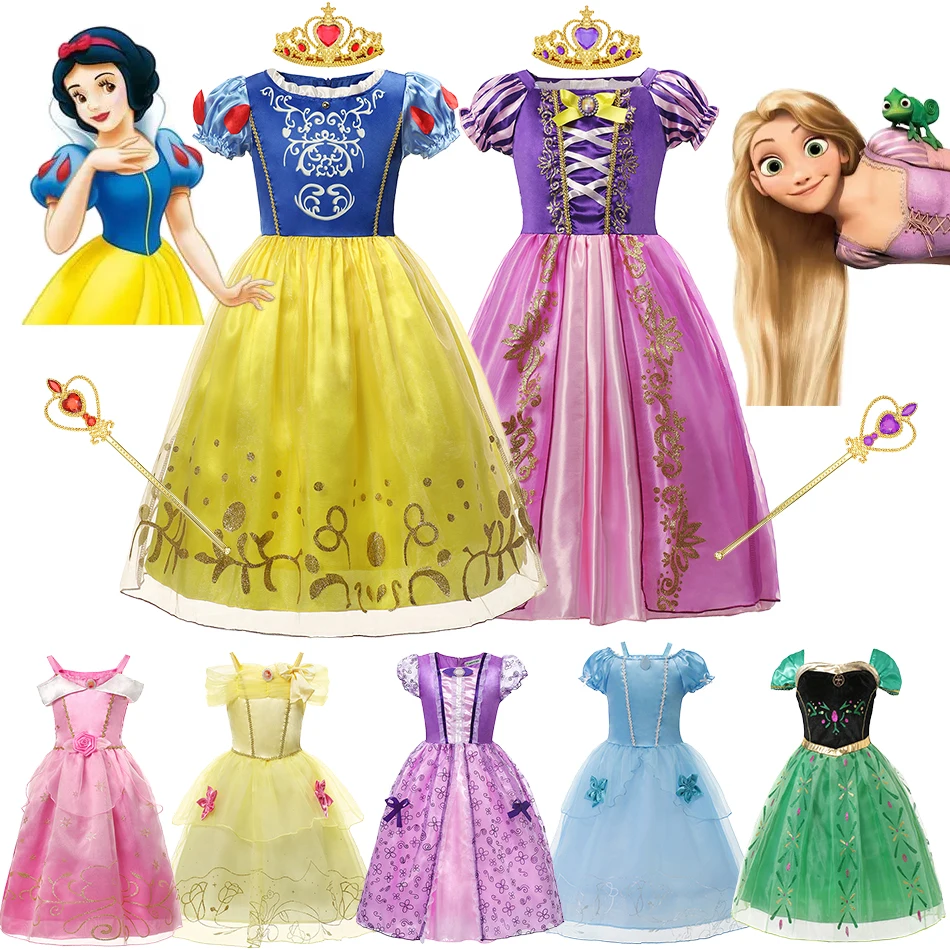 Bambini Disney Princess Costume Girls Carnival Cosplay Party Dress Bambini Rapunzel Belle Cenerentola Snow White Birthday Clothes