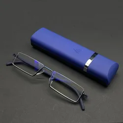 Advanced Anti Blue Light Half - Frameless Ultra - Light Portable Reading Glasses with Protective Box (Blue)