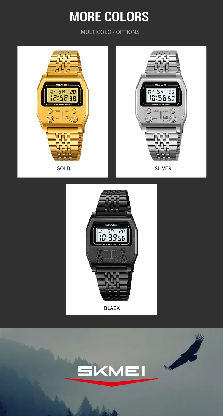 Herrklocka digital rostfritt stål sport retro led vattentät_voghion.com