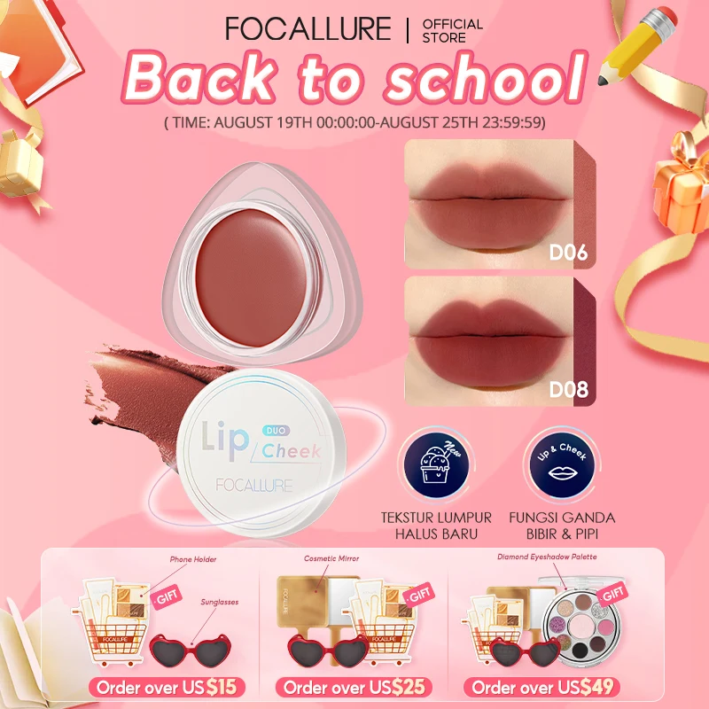 Lip Gloss FOCALLURE 3-in-1 Lipstick Blush Stick Waterproof Velvet Matte 12 Colors