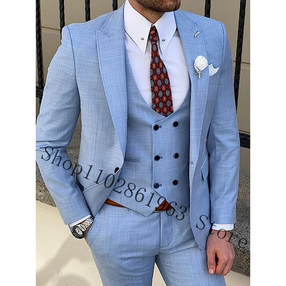 2023 Linen Wedding Suits For Men 3 Pieces Formal Groomsmen Bridegroom Wedding Tuxedos Blazer+Vest+Pants Trajes De Hombre