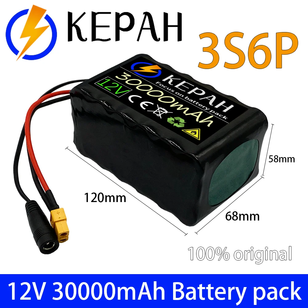 3 S6P 12V 30Ah 40A Bms Orline Battery Pack 18650 Batteria Agli Ioni Di Litio Ad Alta Capacità Xt60 Dc5521 400W Lampada Moto Ad Alta Potenza