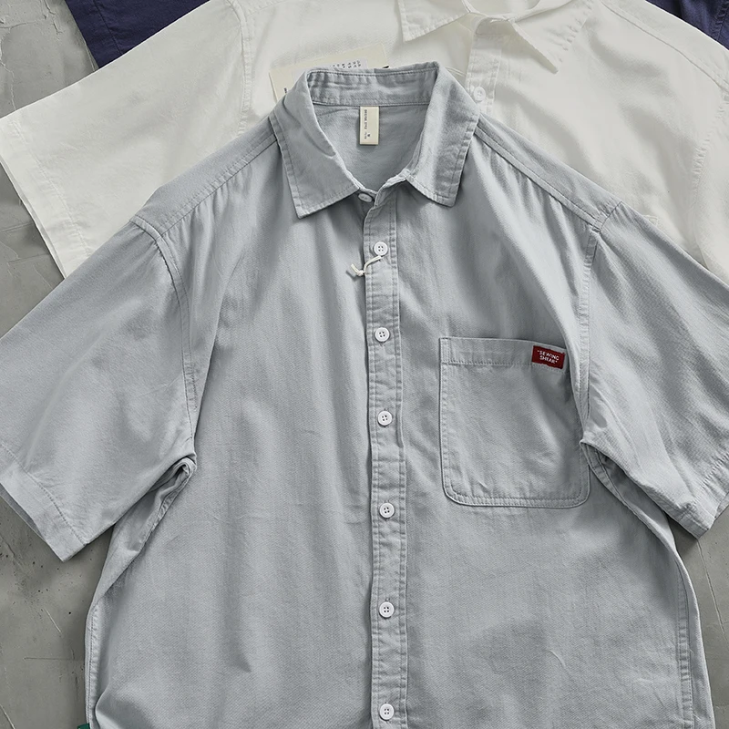 Vintage work shirt Short Sleeve shirt Men's loose cotton sleeved coat