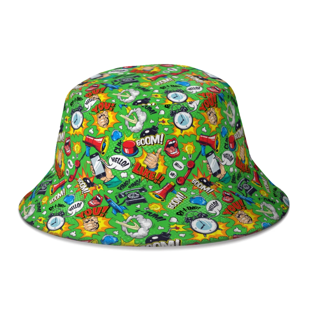 

Colorful Like Boom Retro Comic Bright Art Bucket Hat For Women Men Teenager Foldable Bob Fisherman Hats Panama Cap Autumn