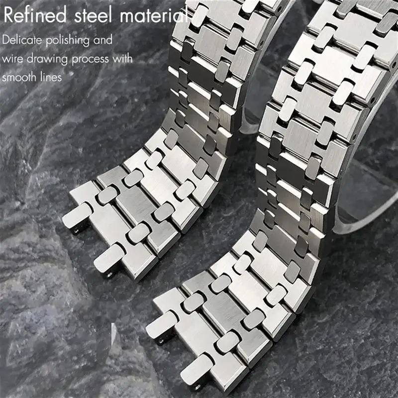SCHIK 26mm 316L Stainless Steel Watchband For Audemars AP 15400ST Piguet Royal Oak Silver Solid Watch Strap