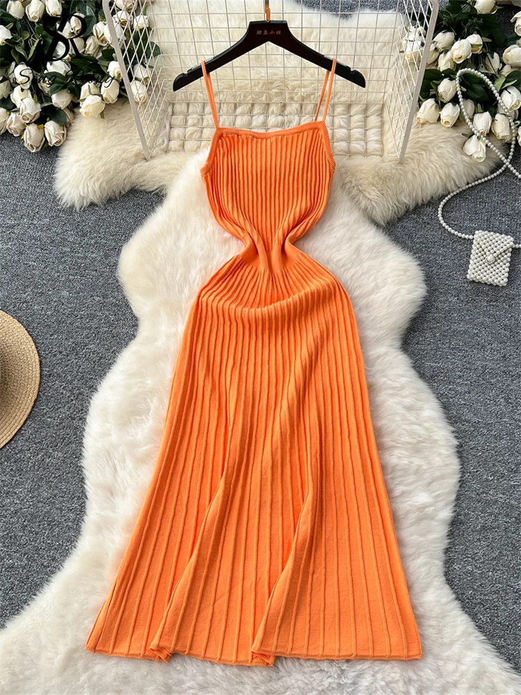 chinese dress ladies Sexy Knit 3D Flower Long Halter Dress