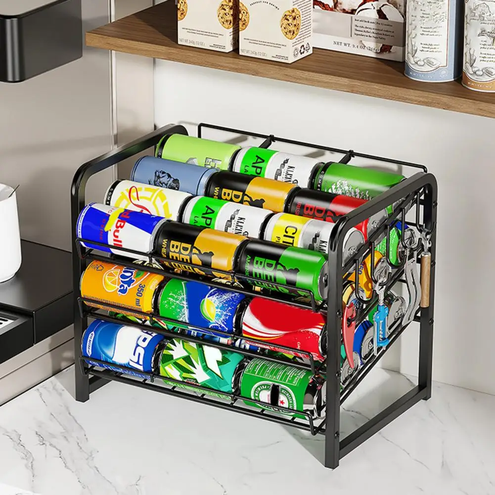 

Beverage Organizer Shelf Kitchen Cabinet Rack Capacity Automatic Rolling Storage Rack for Beer Soda Fridge 2 Tiers Organizer