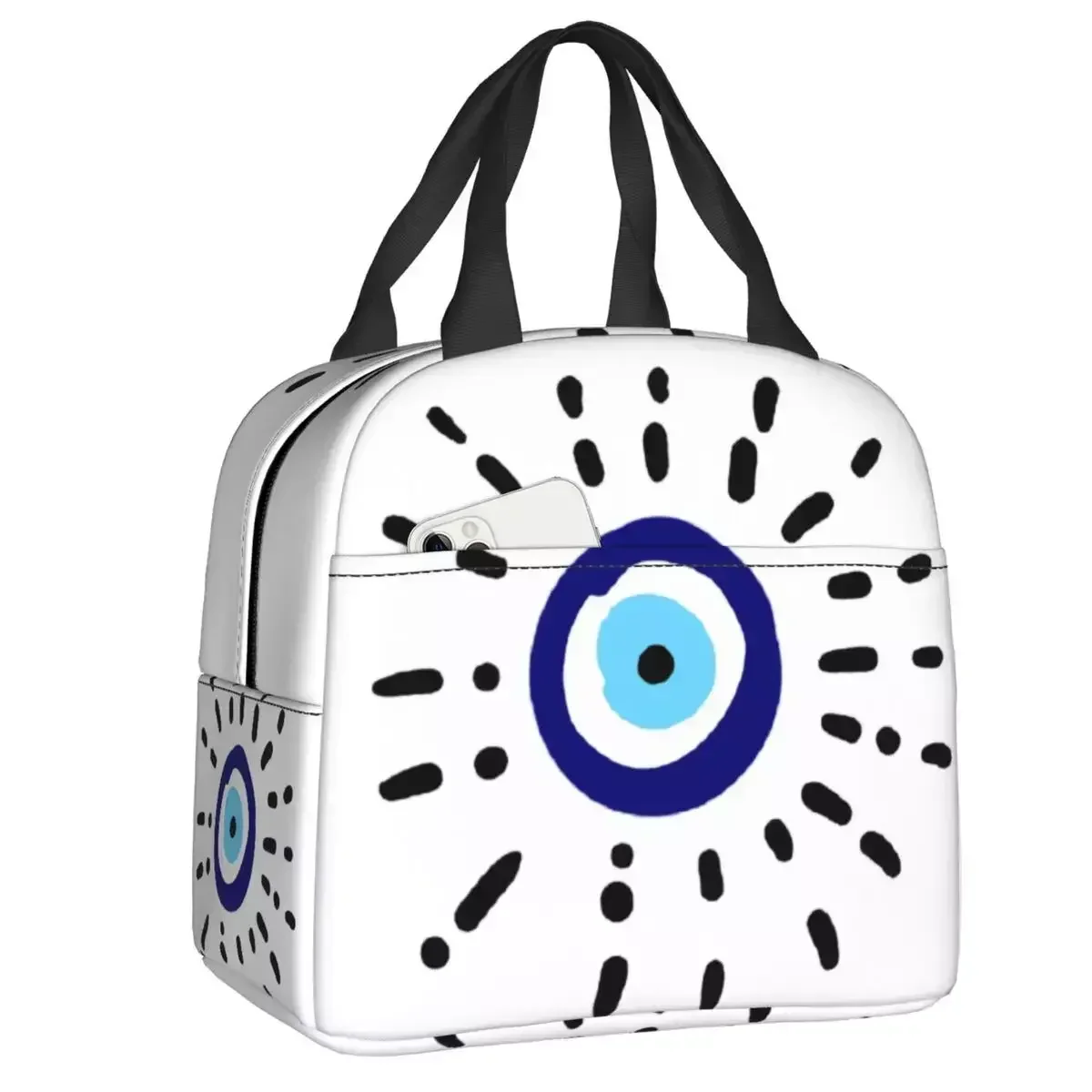

2024 New Evil Eye Print Portable Lunch Box Women Leakproof Thermal Cooler Food Insulated Lunch Bag School Children Student