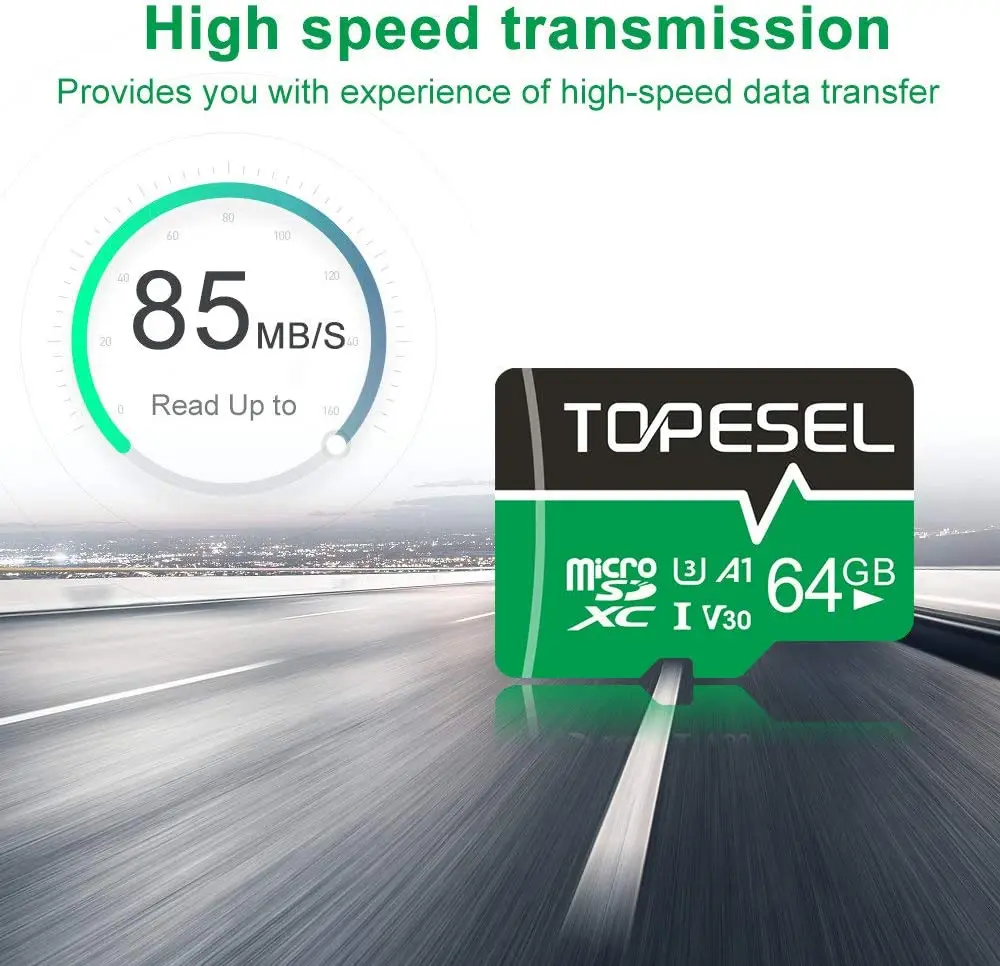 TOPESEL 마이크로 SD 카드 메모리 카드, V30 U3 클래스 10 마이크로 SDXC UHS-I TF 카드, 카메라, 드론, 대시 캠, 무료 SD 어댑터 포함