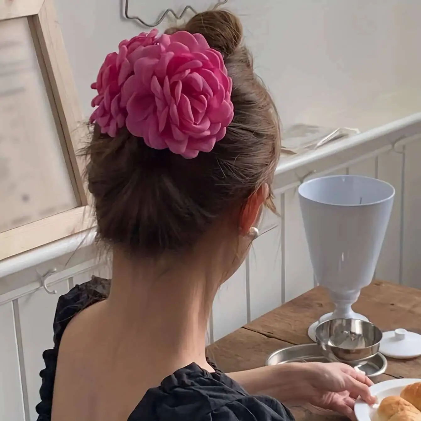 Stoff Rose Blume Große Größe Klaue Clips Für Frauen Mädchen Clip Haarspange Kunststoff Klammern Kopfbedeckung Haar Zubehör – Detail 8