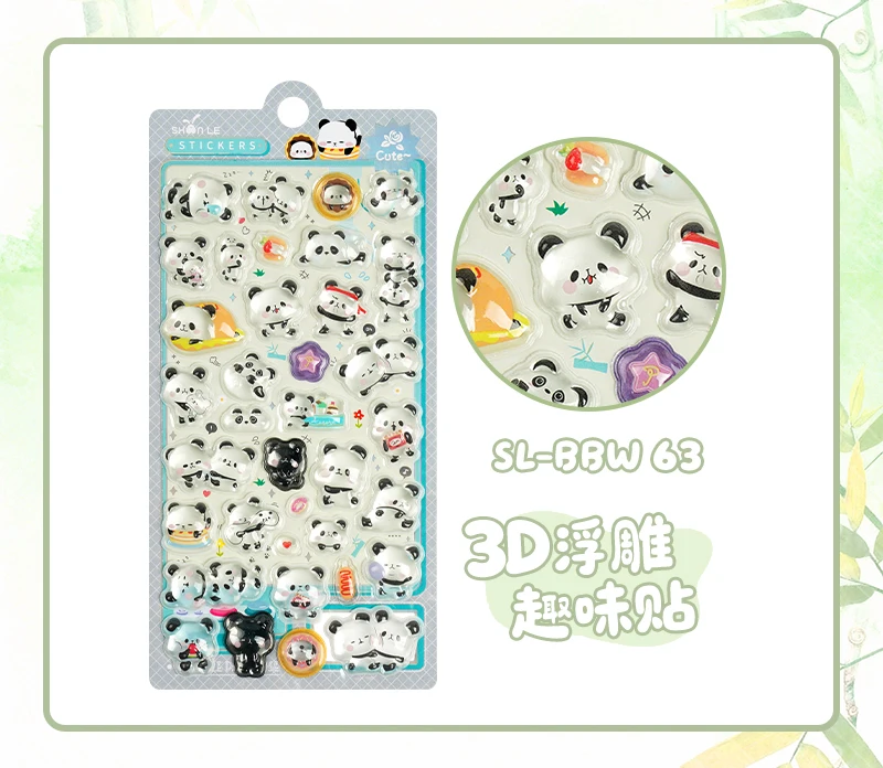 1 pc/4 pcs 3D Relief Stickers Cute Panda Cartoon Drop Journaling DIY Diary Stationery Sticker Decor School Supplies