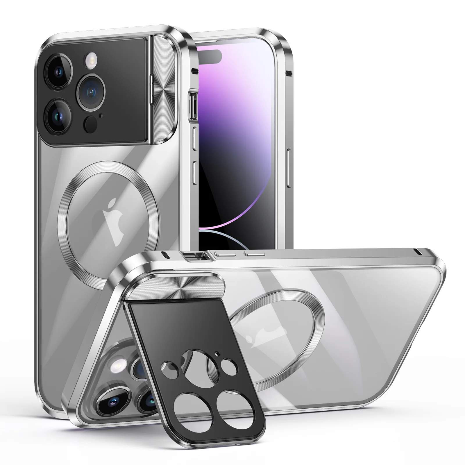 Aluminum Alloy Border Phone Case For IPhone 13 14 15 Pro Promax Anti Drop Magnetic Bracket Protective Case