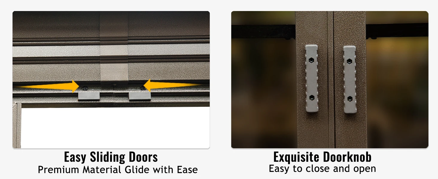 Description Picture 4 of itemAluminum Wall Mounted Gazebo with Galvanized Steel Sloping Roof,Lockable PC Screen House,with Front Door&Side Sliding Door