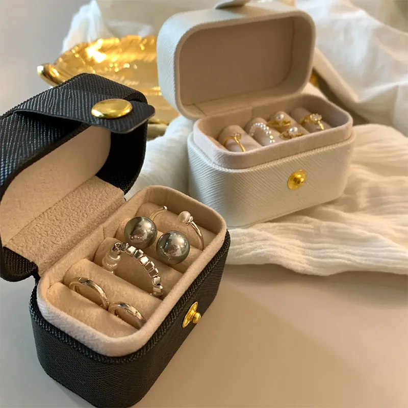Portable Small Jewelry Storage Bag Travel Simple Leather Ring Necklace Earrings Storage Box Organizer Display Mini Gift Box