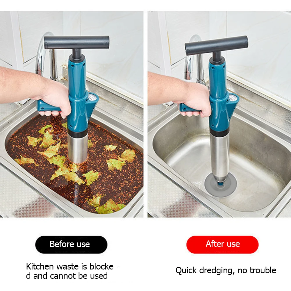 Air Power Drain Blaster Tools Stainless Steel Bathroom Plunger Universal High-pressure Accessories for Bathroom Shower Bathtub