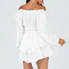 Summer Dress For Women One-Shoulder Corseted Mini Robe Ruffled Layered Chiffon Culottes Crew Neck Off Shoulder Swing Mini Dress 4