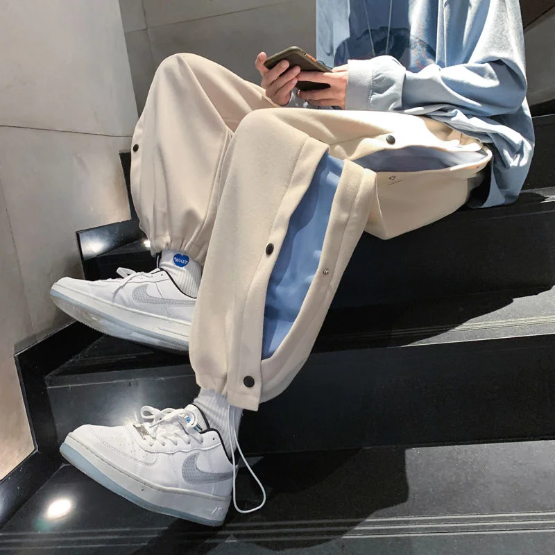 

Autumn Contrast Color Drawstring Men's Casual Pants Fashion Design Side Bottom Loose Sweatpants Streetwear Male Trouser