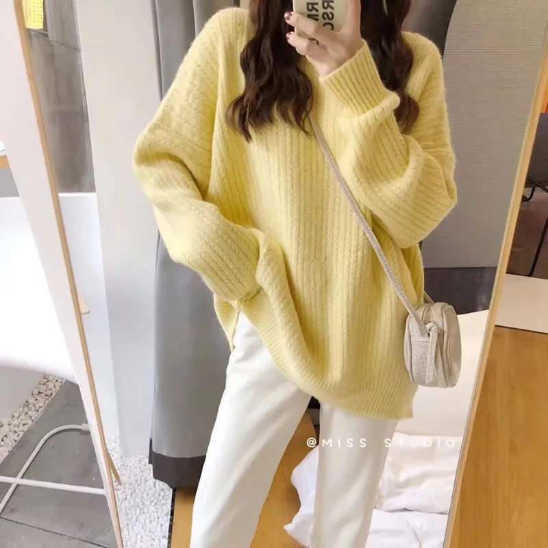 

Women Solid Elegant Sweater Pullovers Chic O-neck Long Sleeve Knitted Sweaters 2023 Autumn Office Female Fashion Casual Tops