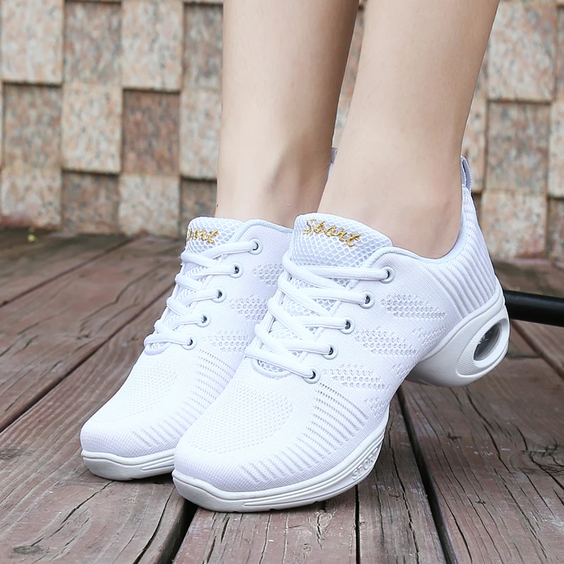 2022 Modern Jazz Dance Sneakers Women Breathable Mesh Lace Up Dancing Practice Shoes Cushioning Lightweight Fitness Trainers 2