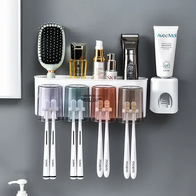 Toothbrush Holder Wall Set, Toothbrush Cup, Mouthwash Cup, Toothpaste Squeezer, Tooth Household Washing Table Shelf Rack