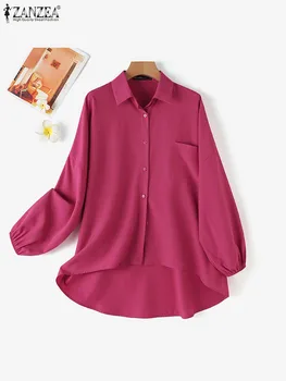 ZANZEA Vintage Solid Muslim Blouse Woman Bat Sleeve Lapel Neck Shirt Elegant Turkey Hijab Tunic Tops Casual Party Chemise 2023 5