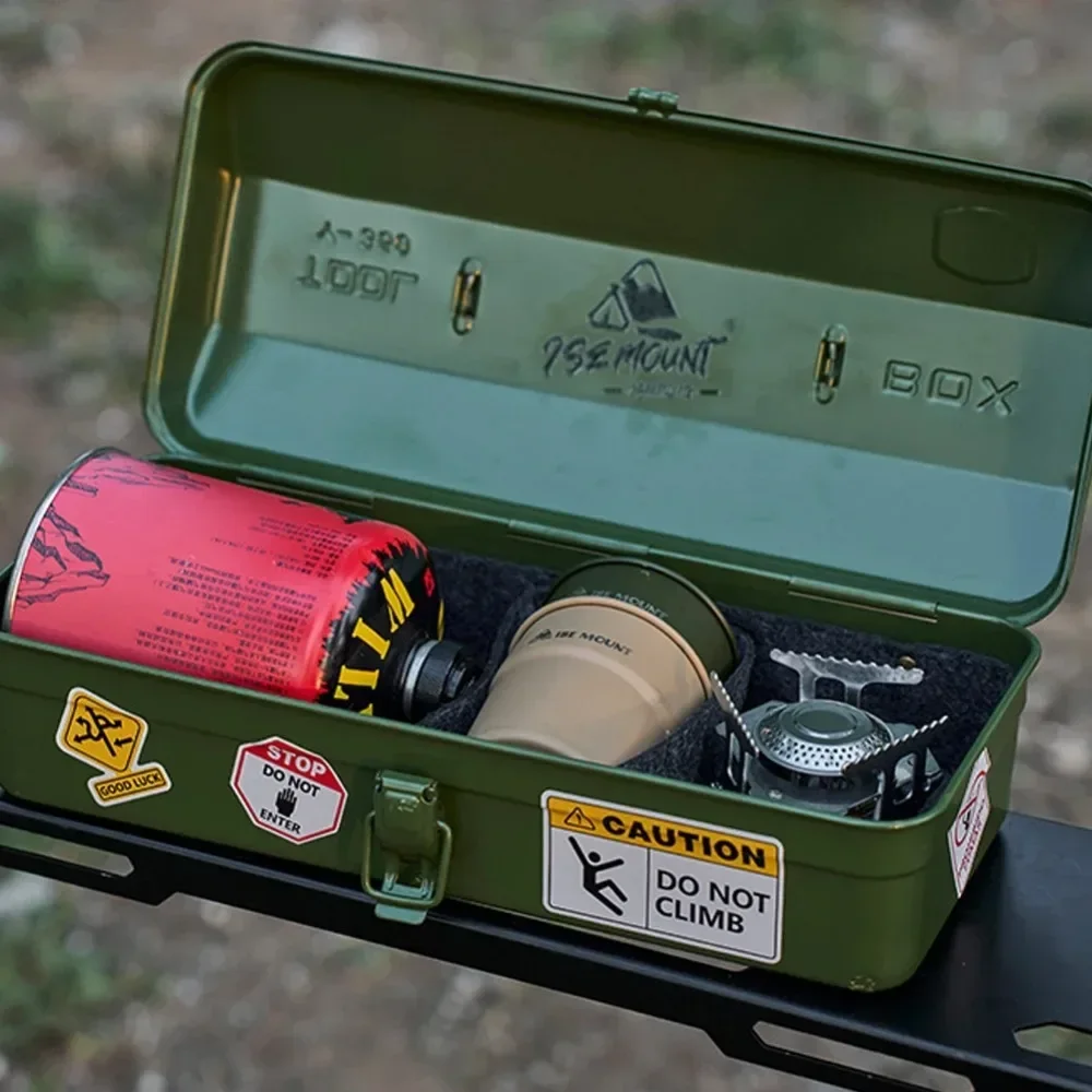 Scatola Portaoggetti per Attrezzi da Esterno, Portatile per Campeggio e Picnic, in Metallo con Manico, Contiene Oggetti Vari e Gadget da Campeggio - immagine 4