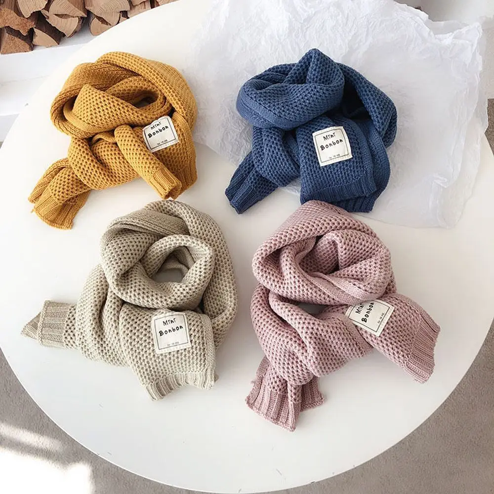 1 Pc Comfortable Children Scarf Ins Versatile Solid Color Knitted Shawl For Girl Baby Kids Warm Simple Korean Style Wrap