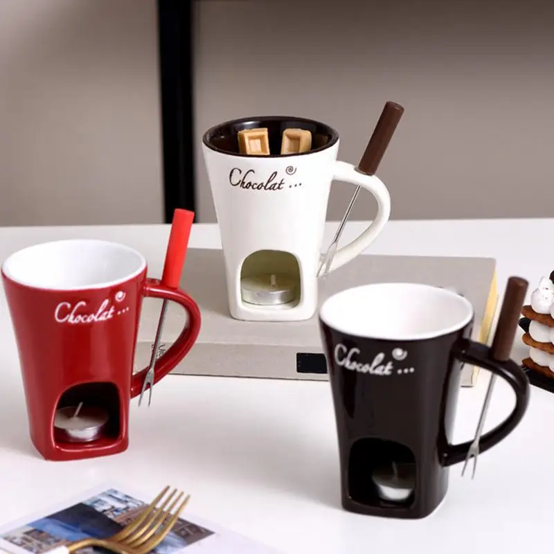 Fondue Pots Fondue Mug Set Personal Mini Chocolate Cheese Ice Cream Maker Kit Individual Butter Melter Cup Small Warmer