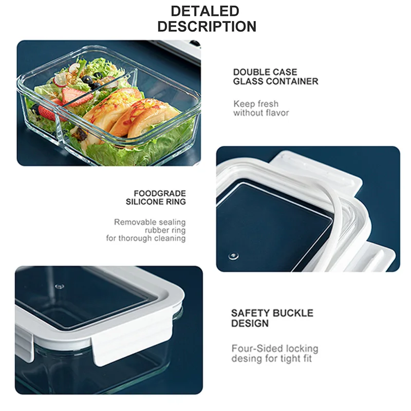 2Pcs Glass Meal Prep Containers with Airtight Snap Locking Lids