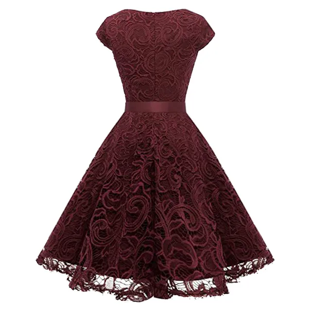 Elegant Women's Lace Party Dress Short Sleeve High Waist A-Line Cocktail - Image 4