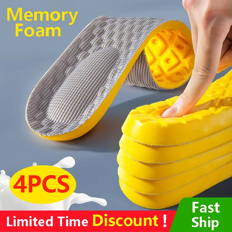 4Pcs Soft Latex Memory Foam Insoles Women Men Sport Running Foot Support Shoe Pad Breathable