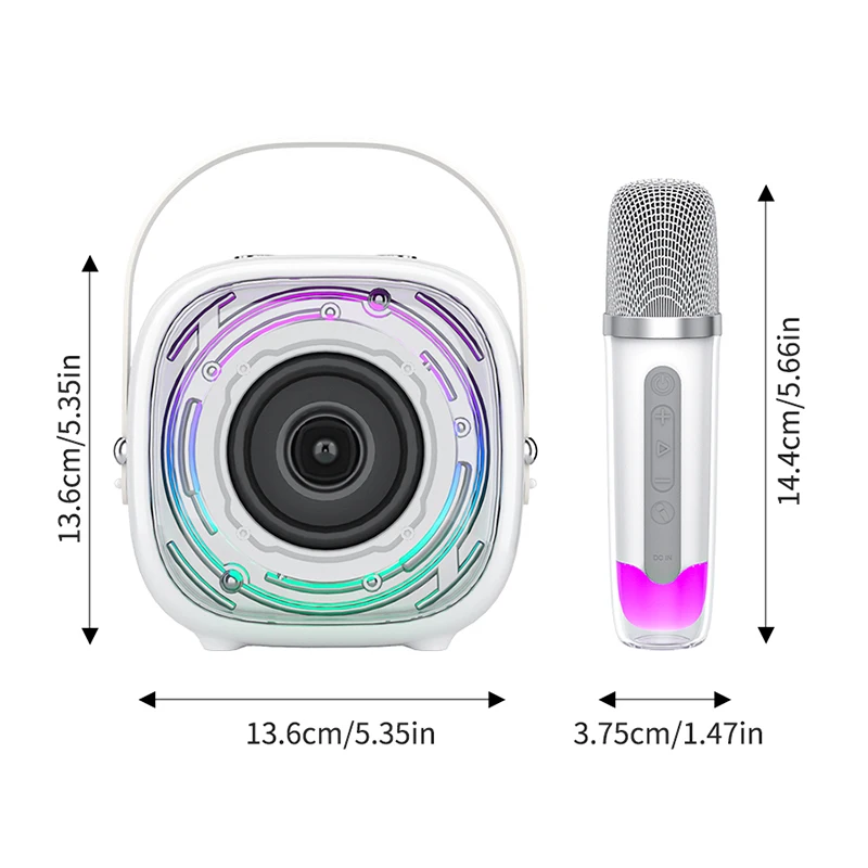 TANALAZ K29 Microphone & Sound All-in-One Wireless Bluetooth Home KTV Full-range Loud Speaker Dazzling Colour White [Single Mic]